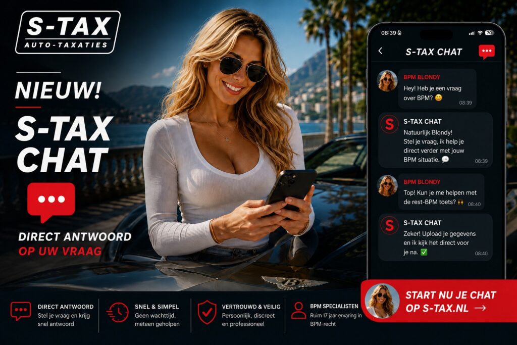 S-TAX Chat op een telefoon, met een foto en een vraag over de BPM